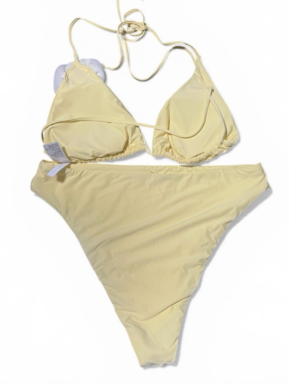 Gianni Bini Butter Yellow Bikini Set Rosette Top XL High Cut Bottoms L - Picture 3 of 7